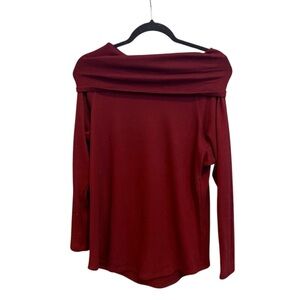 Joan Vass Burgundy Off-Shoulder Long Sleeve Top